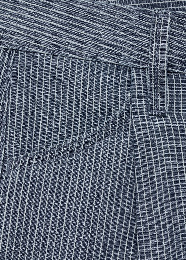 Striped denim shorts with pleats — Blue