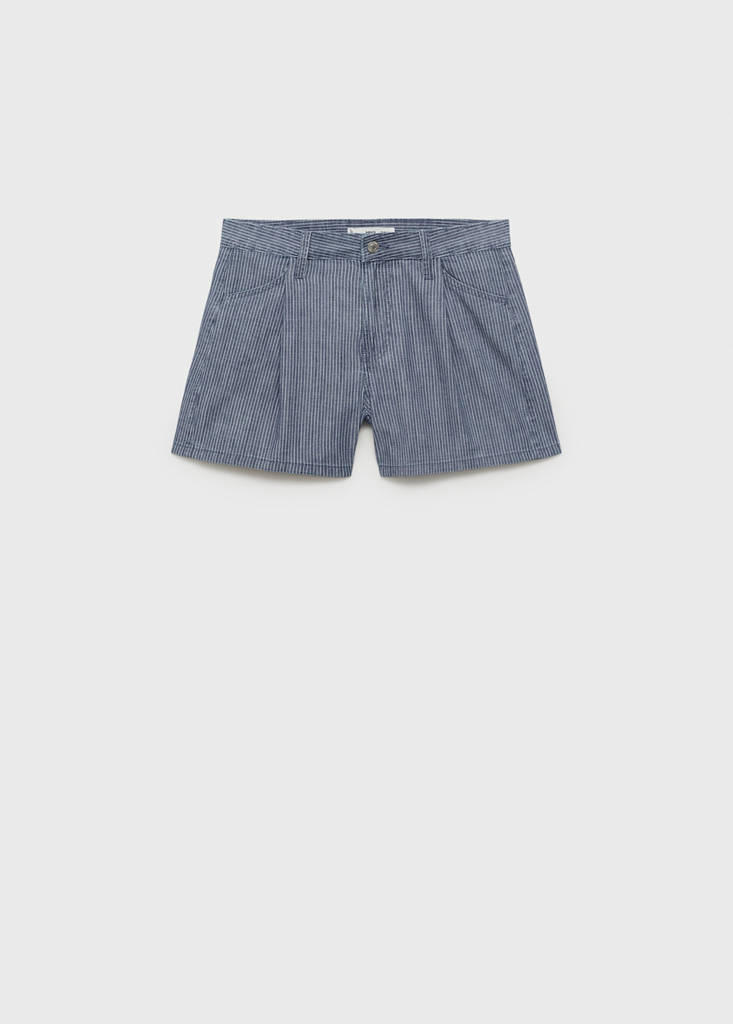 Striped denim shorts with pleats — Blue