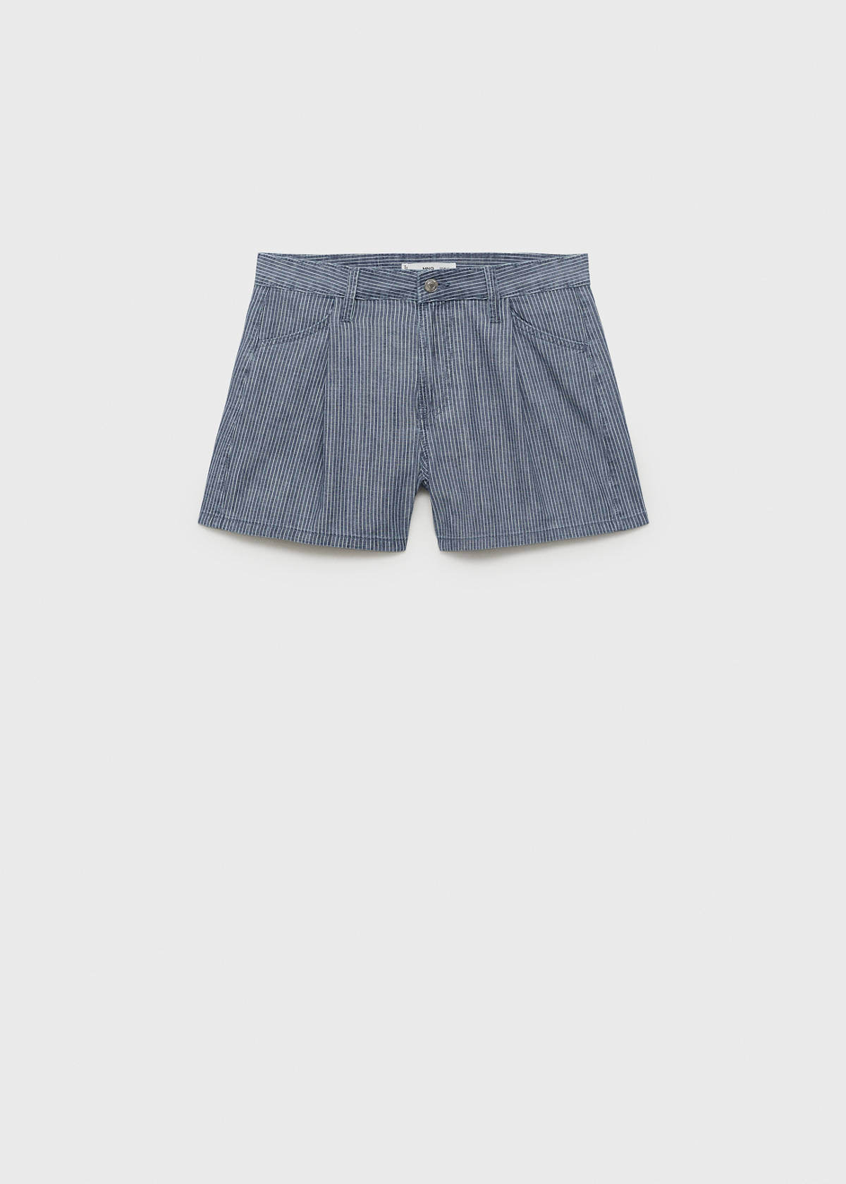 Striped denim shorts with pleats — Blue
