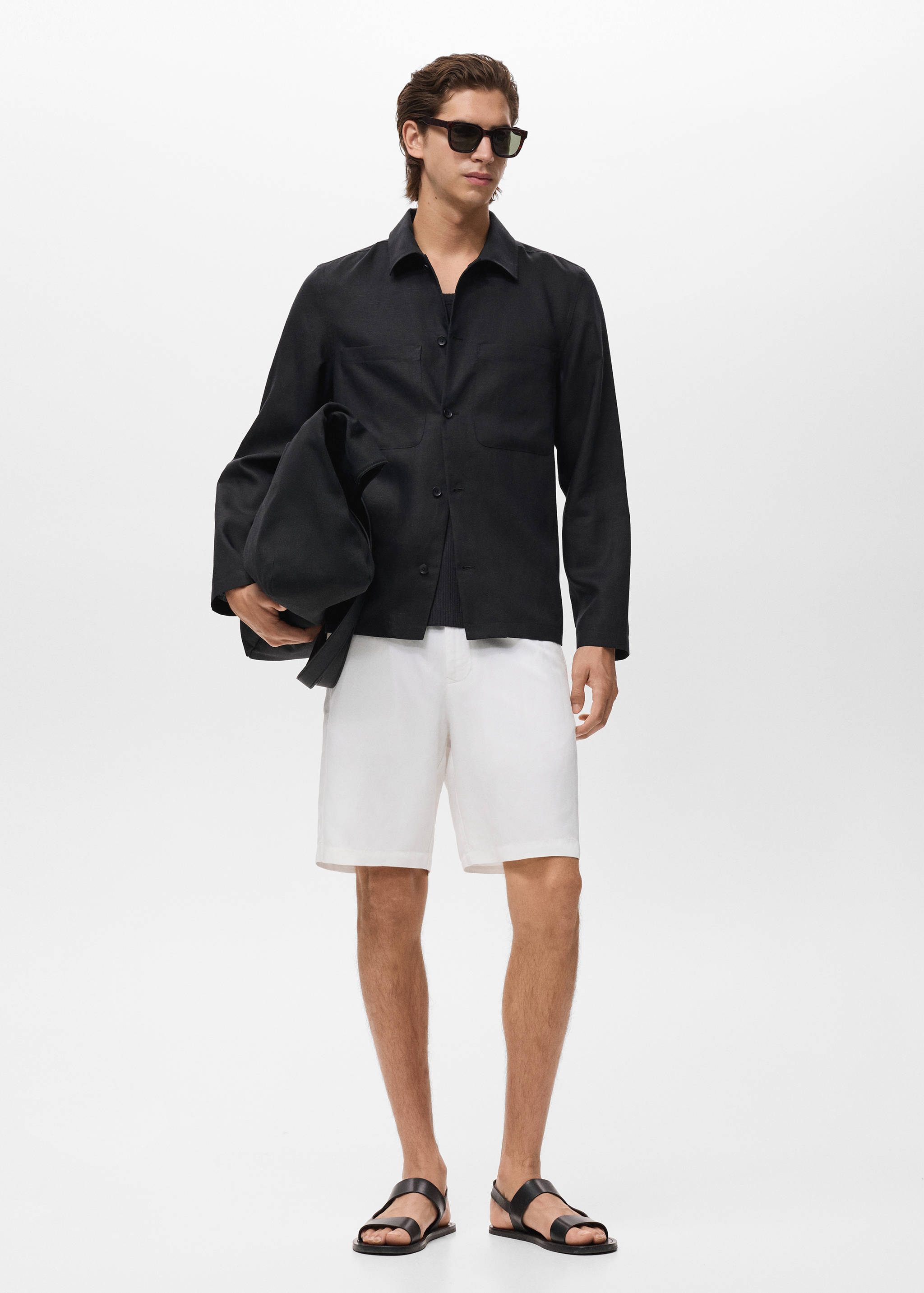 Linen-blend shorts with an elastic waistband - General plane