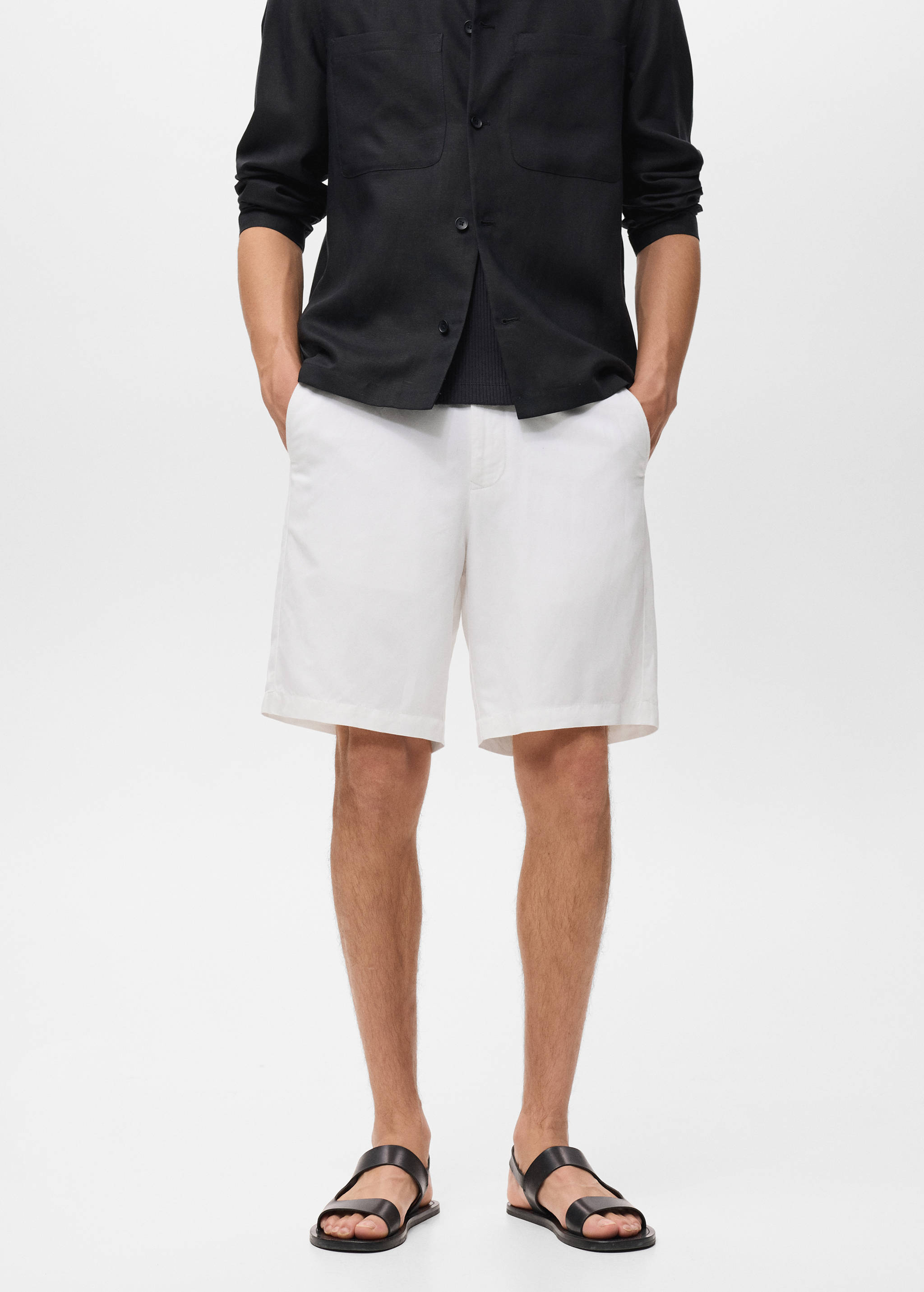 Linen-blend shorts with an elastic waistband - Medium plane