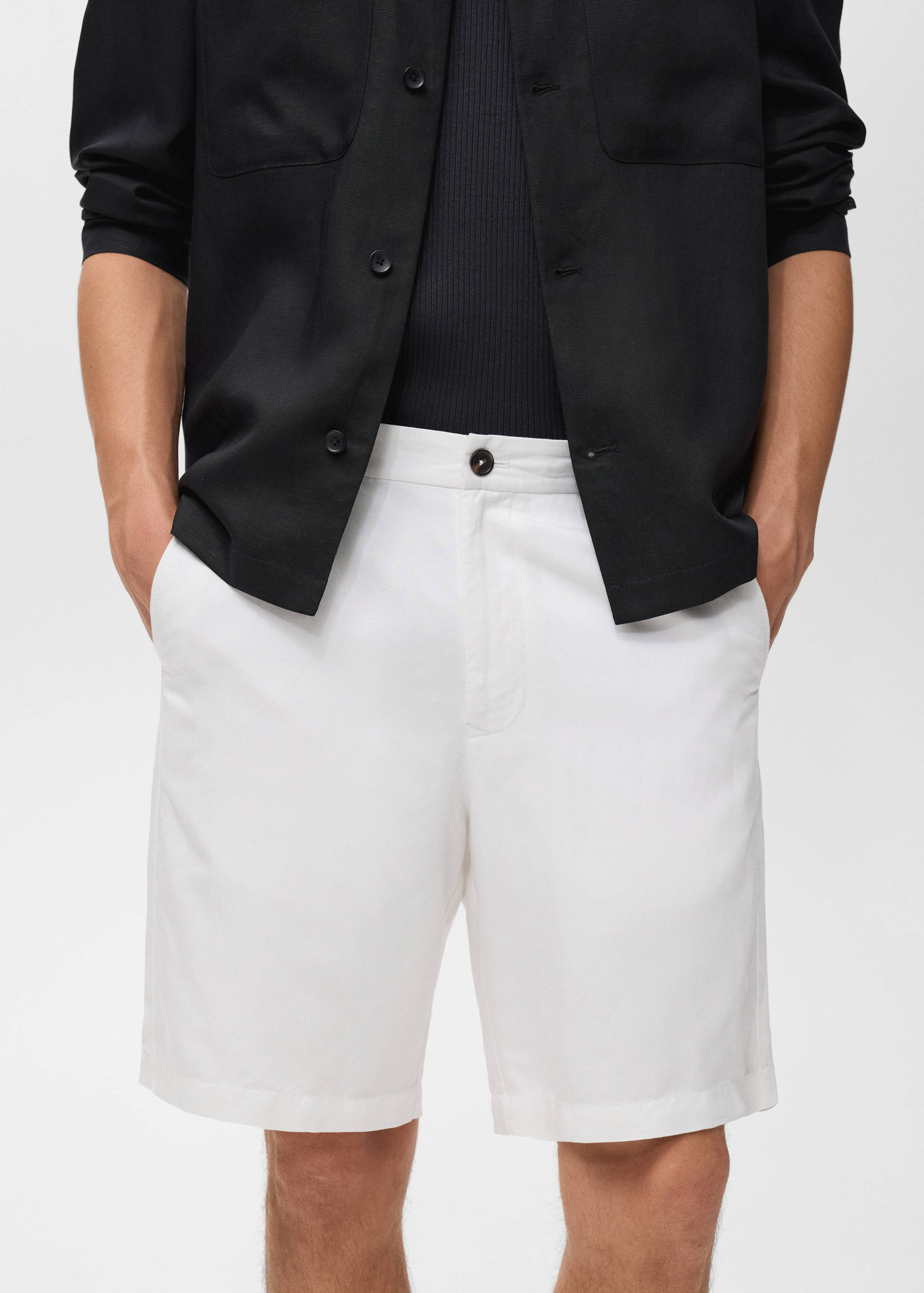 Linen-blend shorts with an elastic waistband - Details of the article 1