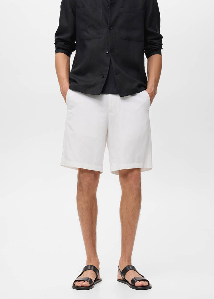 Linen-blend shorts with an elastic waistband — Off White