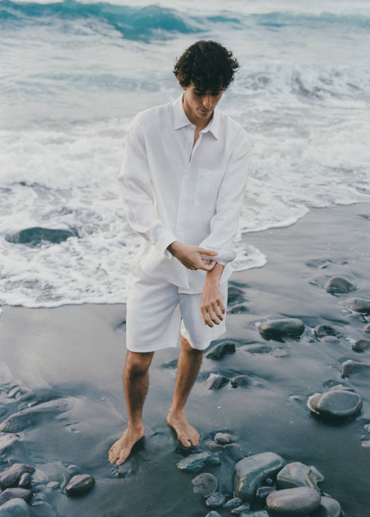 Linen-blend shorts with an elastic waistband — Off White