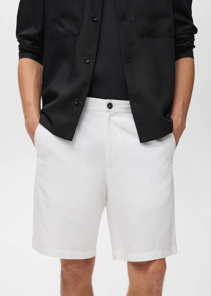 Linen-blend shorts with an elastic waistband — Off White