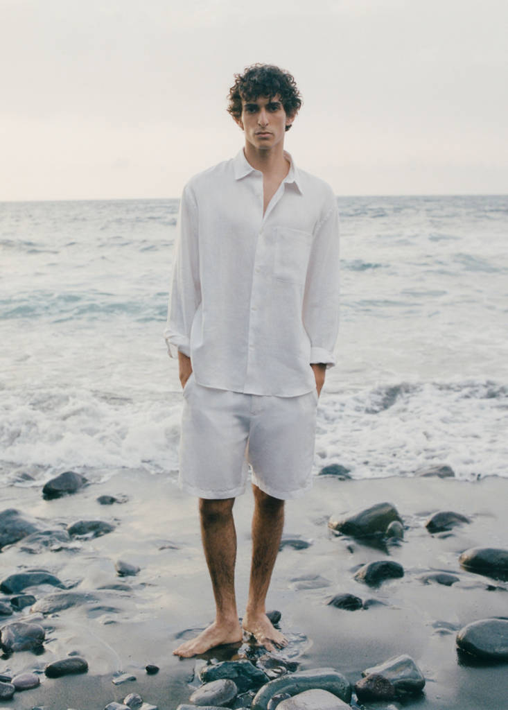 Linen-blend shorts with an elastic waistband — Off White