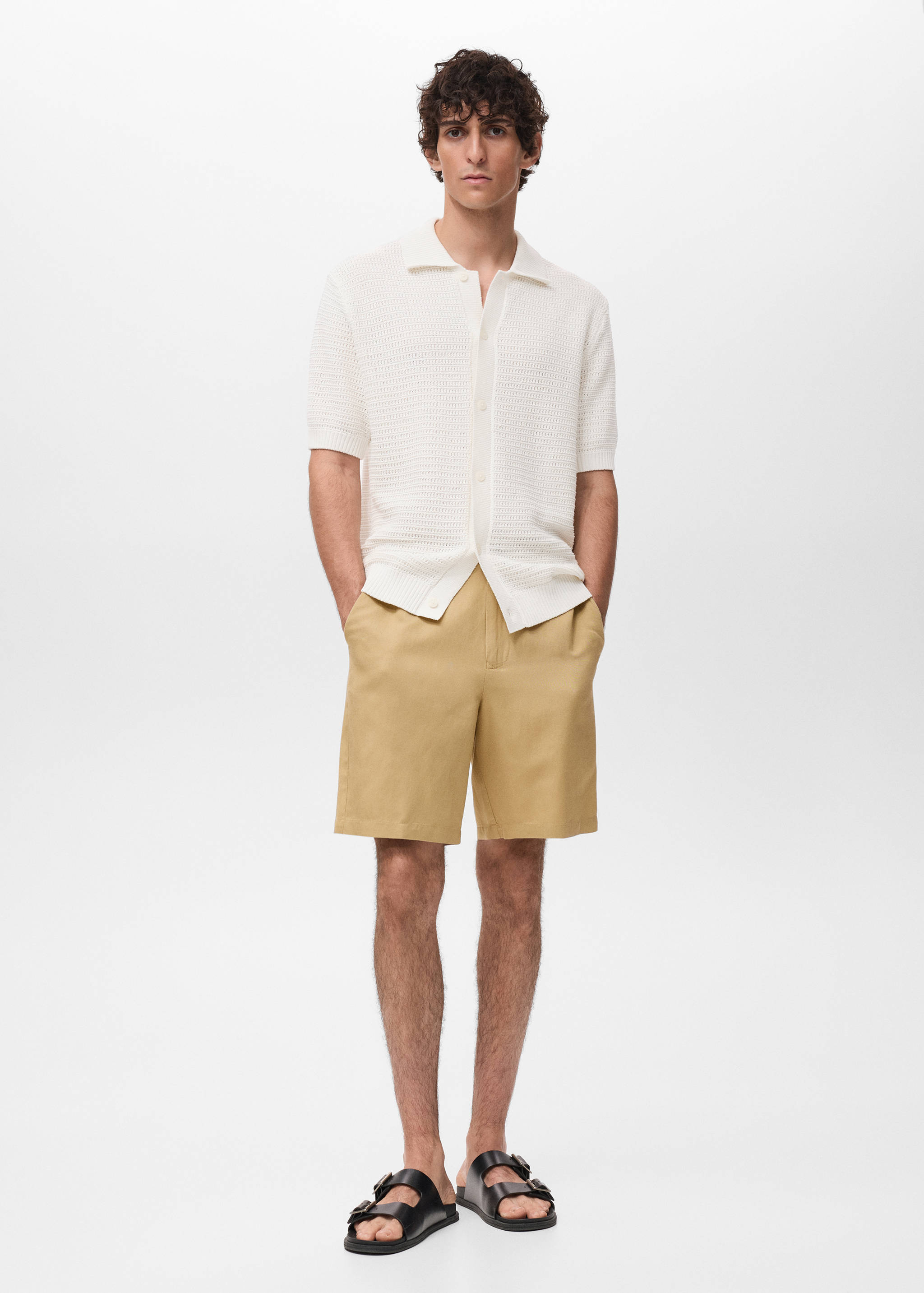 Linen-blend shorts with an elastic waistband - General plane