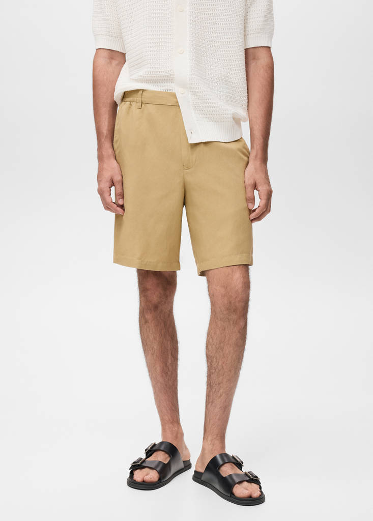 Linen-blend shorts with an elastic waistband — Beige