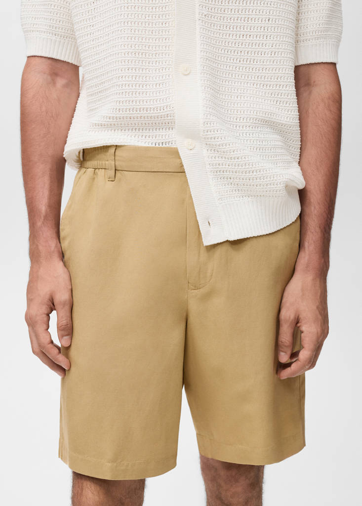 Linen-blend shorts with an elastic waistband — Beige