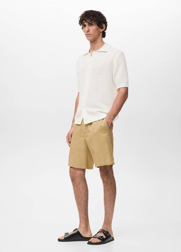 Linen-blend shorts with an elastic waistband — Beige