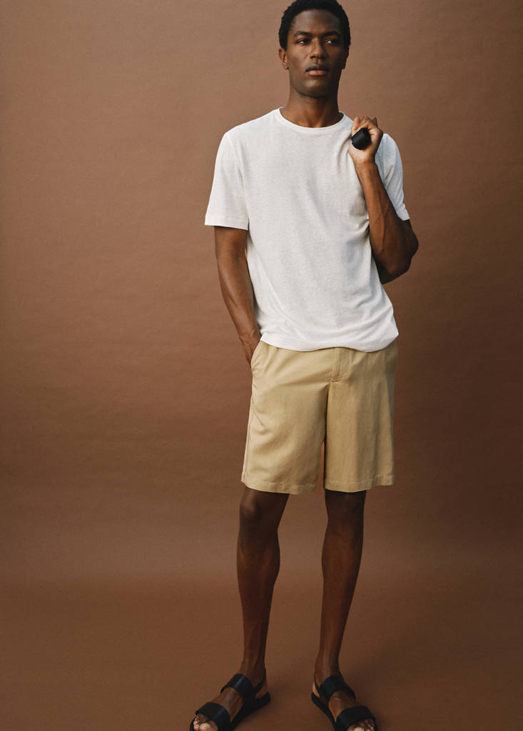 Linen-blend shorts with an elastic waistband — Beige