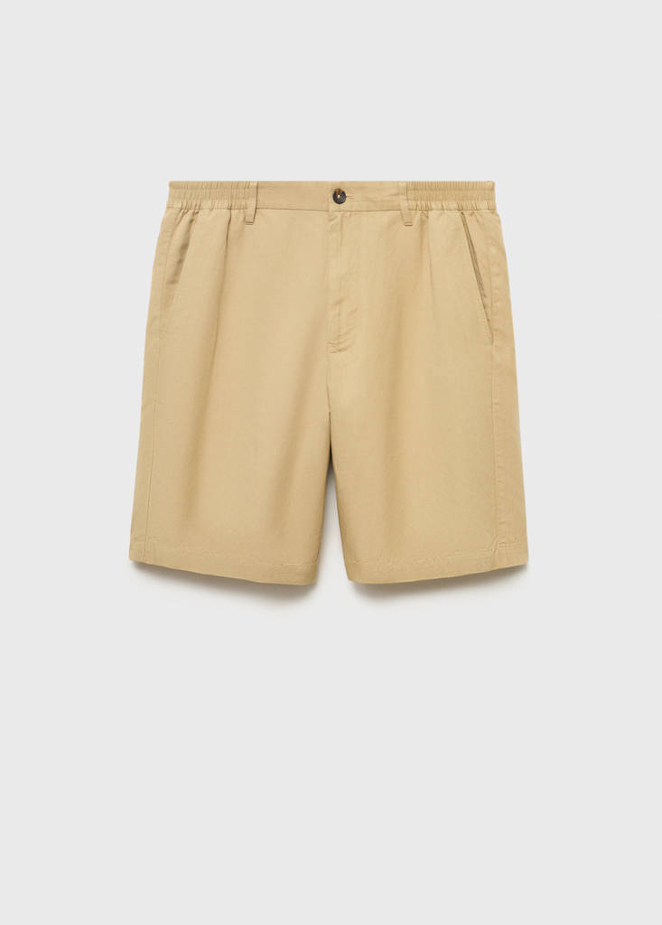 Linen-blend shorts with an elastic waistband — Beige