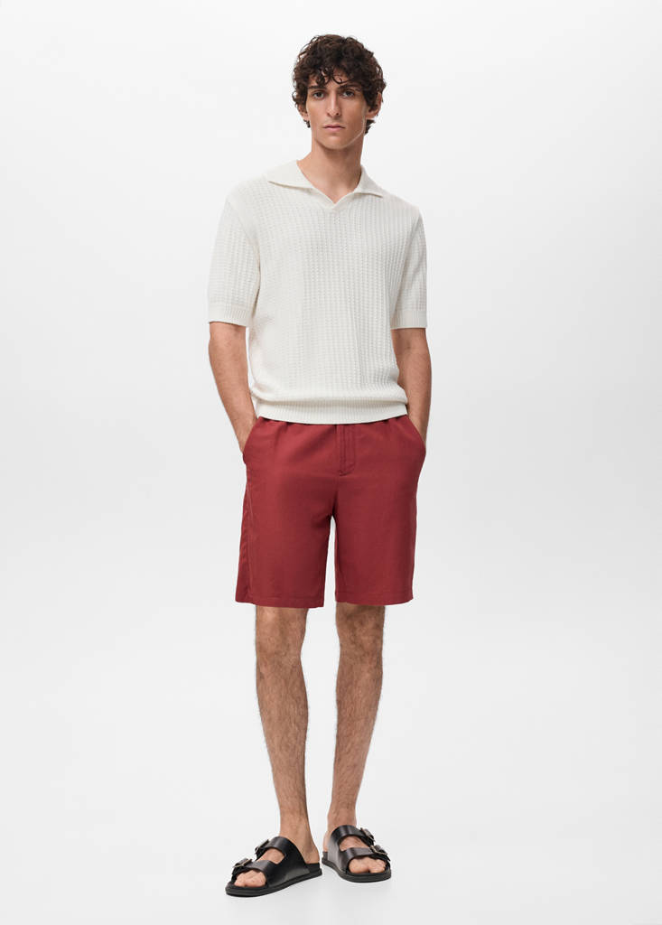 Linen-blend shorts with an elastic waistband — Cherry