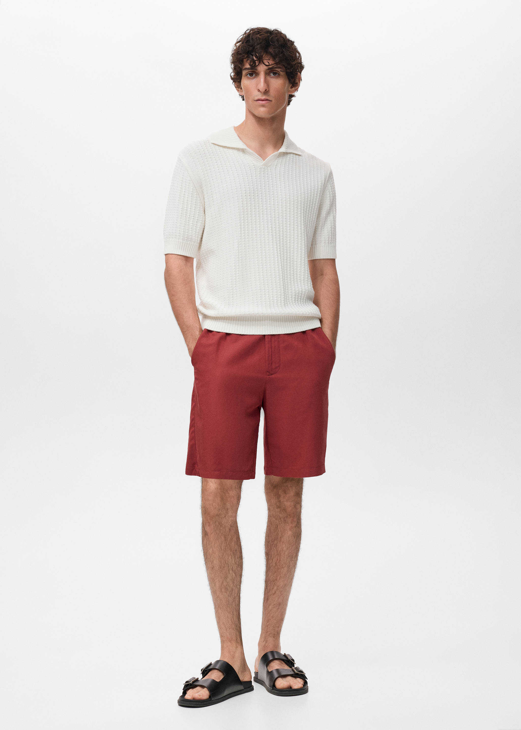 Linen-blend shorts with an elastic waistband - General plane