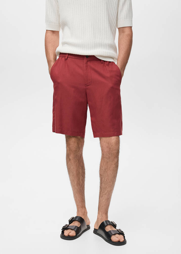 Linen-blend shorts with an elastic waistband — Cherry