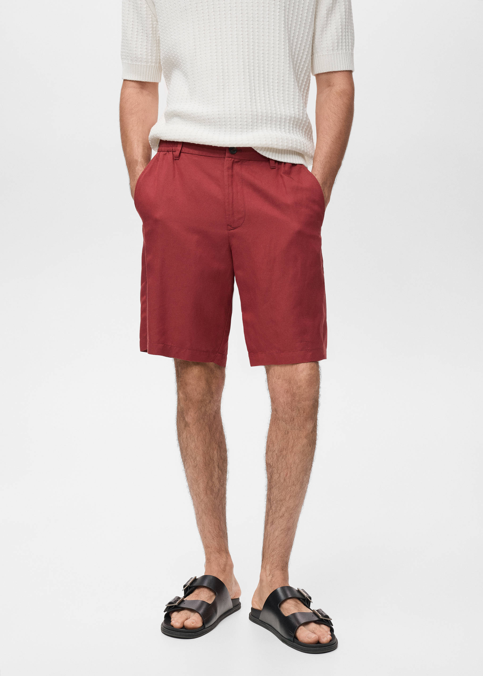 Linen-blend shorts with an elastic waistband - Medium plane