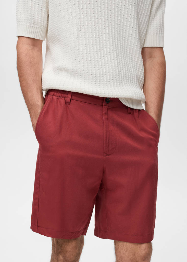 Linen-blend shorts with an elastic waistband — Cherry