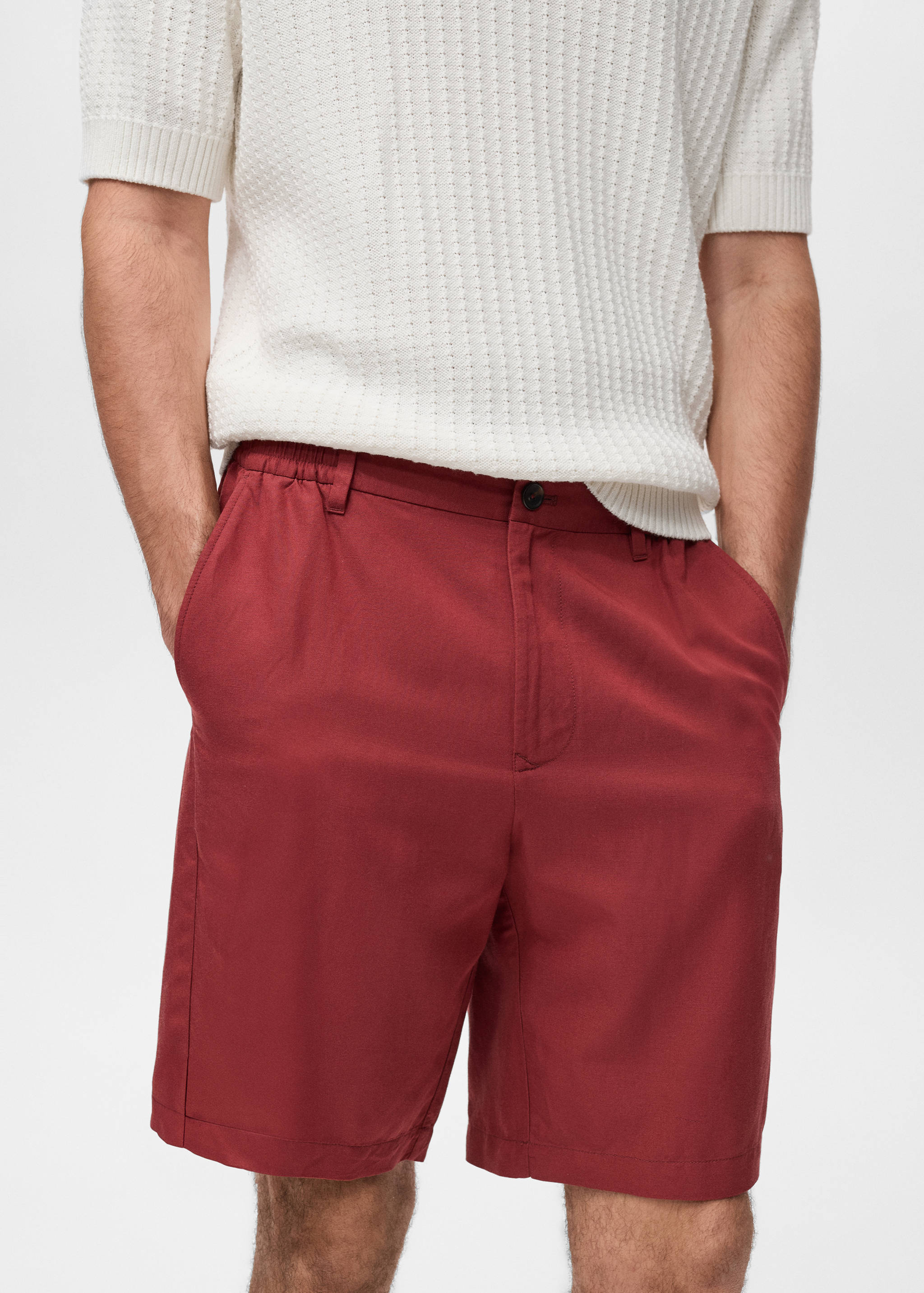 Linen-blend shorts with an elastic waistband - Details of the article 1