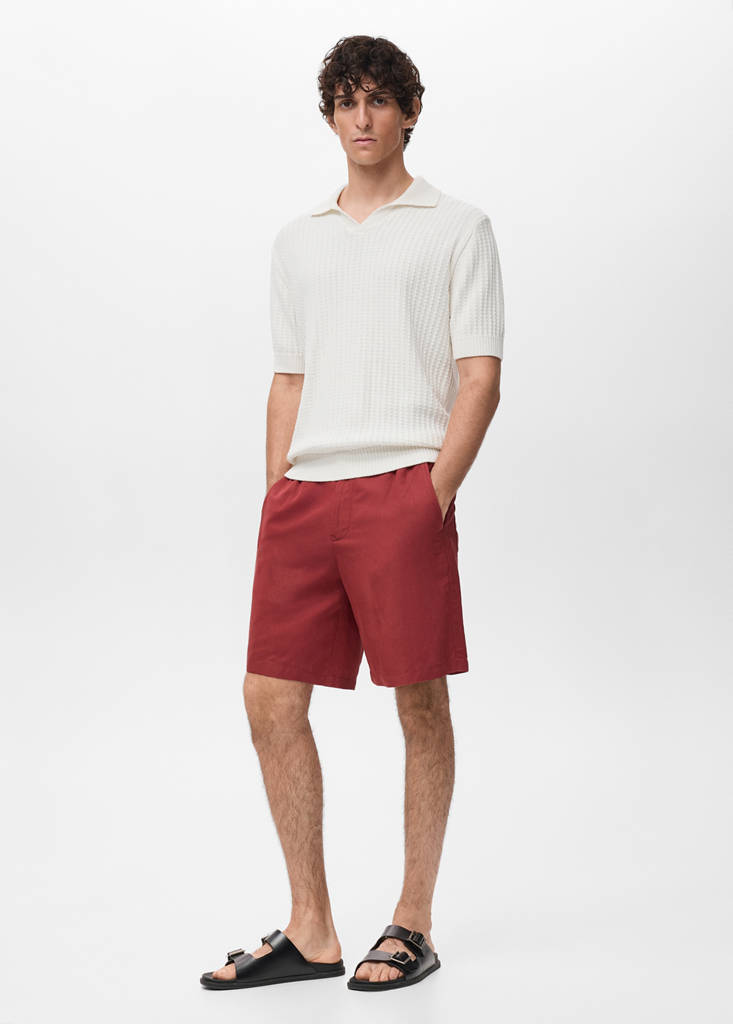 Linen-blend shorts with an elastic waistband — Cherry