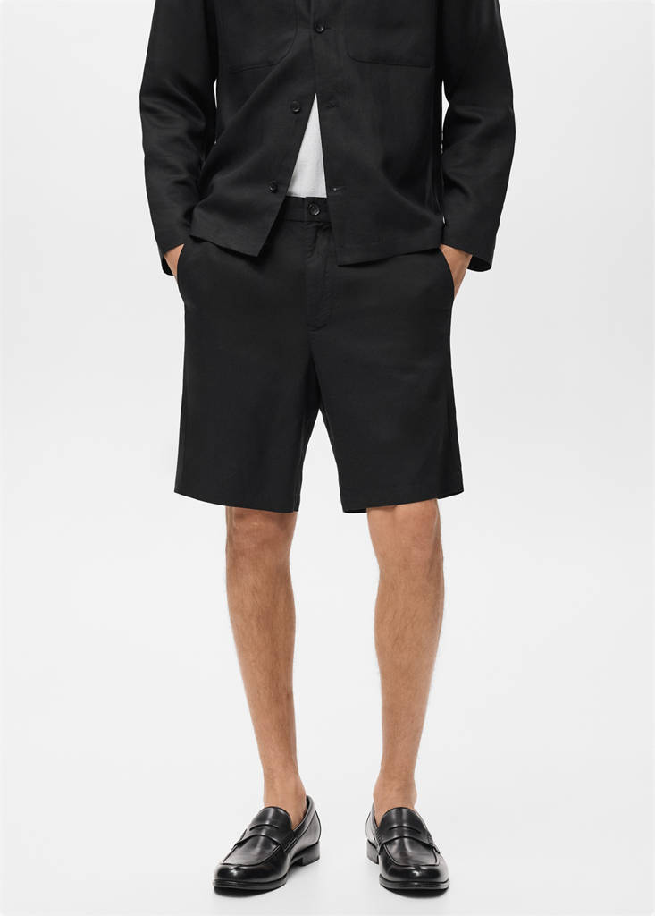 Linen-blend shorts with an elastic waistband — Black
