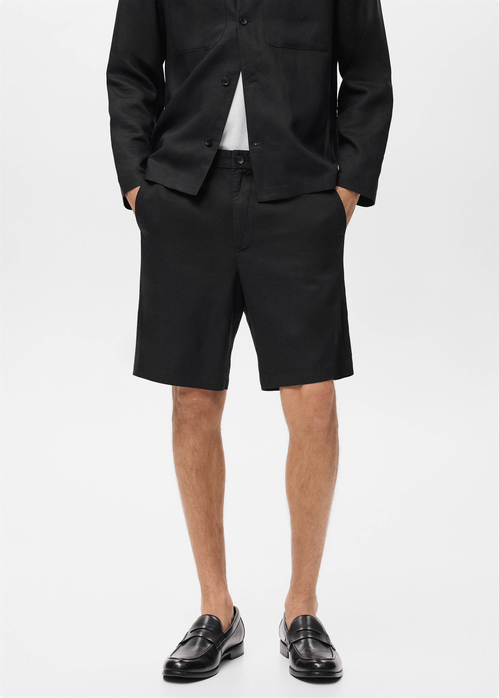 Linen-blend shorts with an elastic waistband - Medium plane