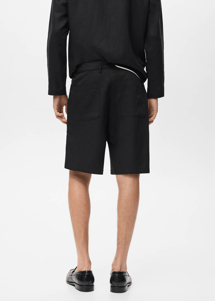 Linen-blend shorts with an elastic waistband — Black