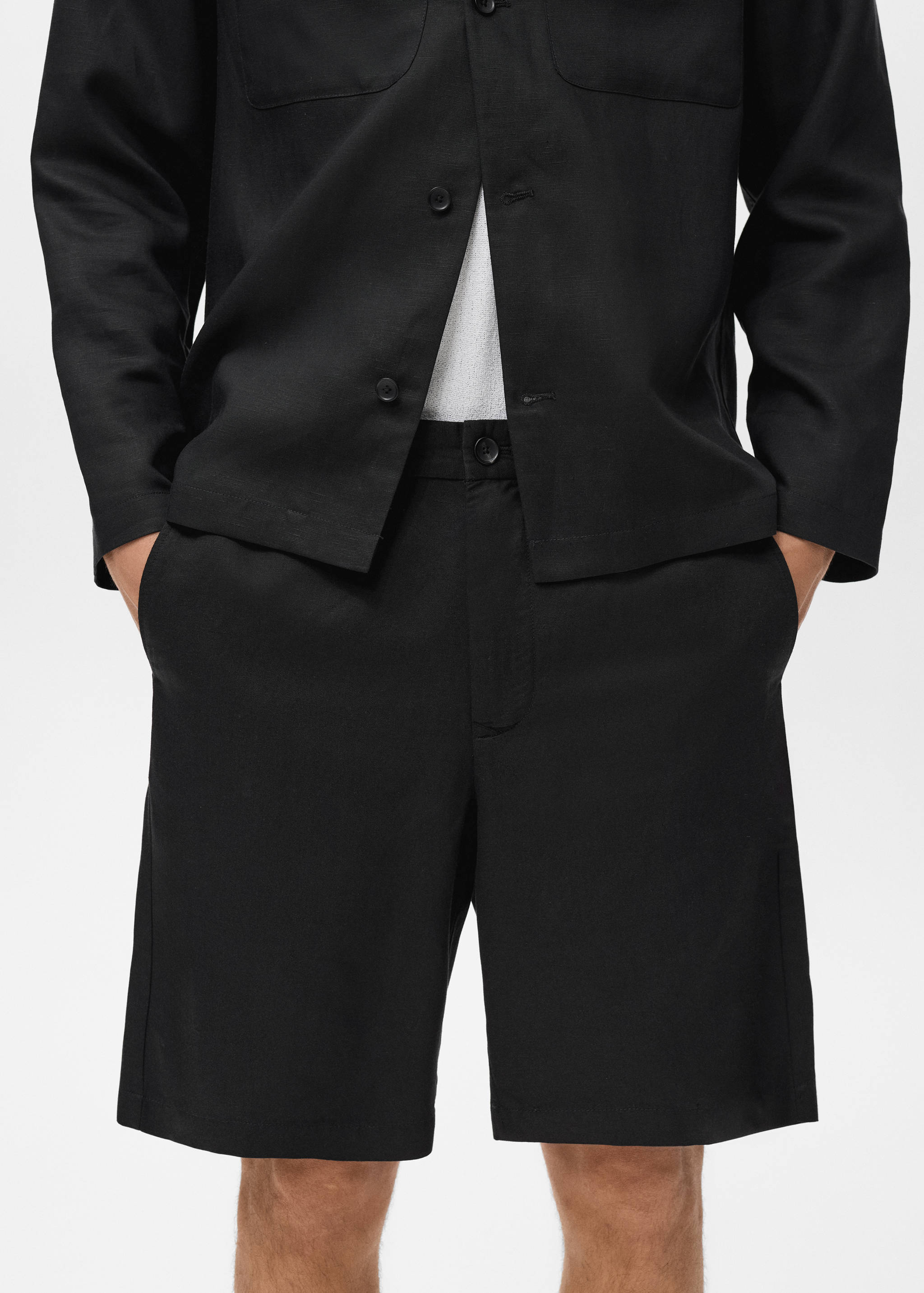 Linen-blend shorts with an elastic waistband - Details of the article 1