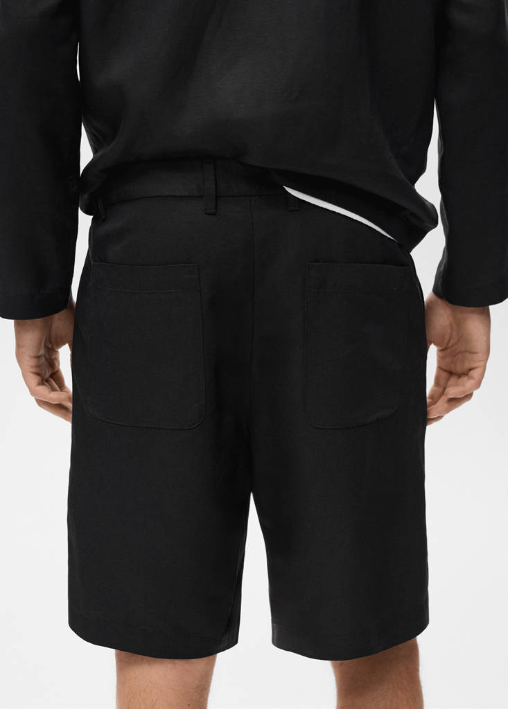 Linen-blend shorts with an elastic waistband — Black