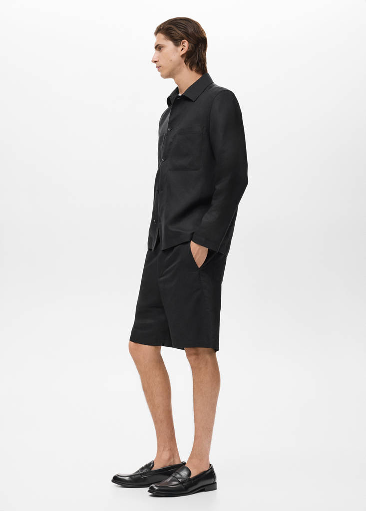 Linen-blend shorts with an elastic waistband — Black