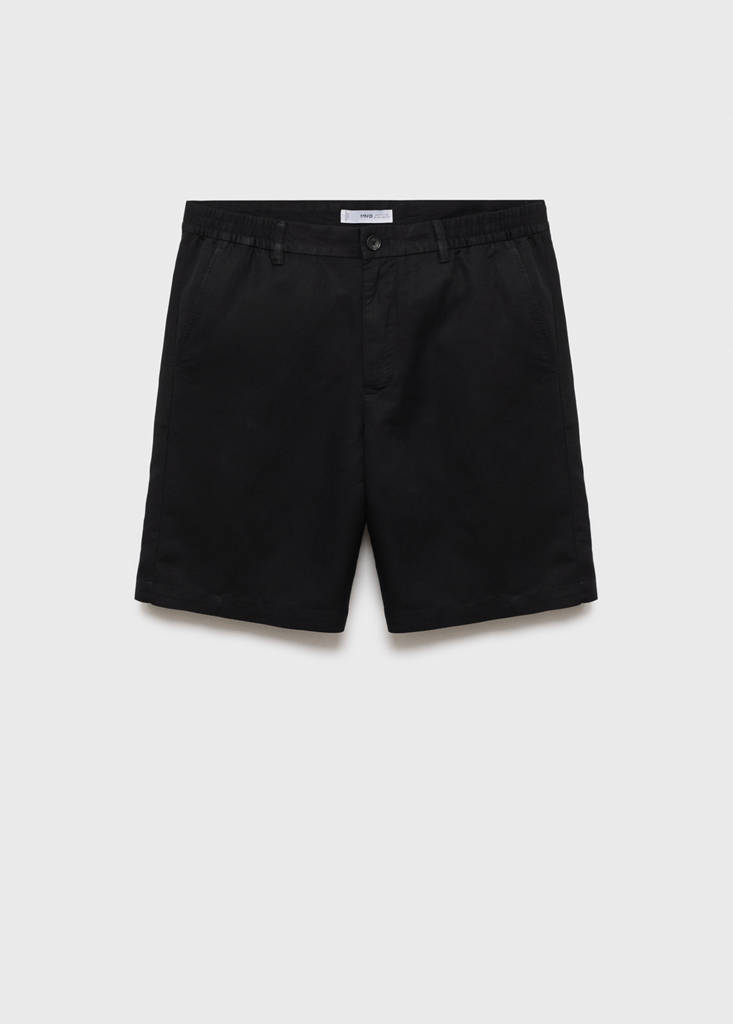 Linen-blend shorts with an elastic waistband — Black