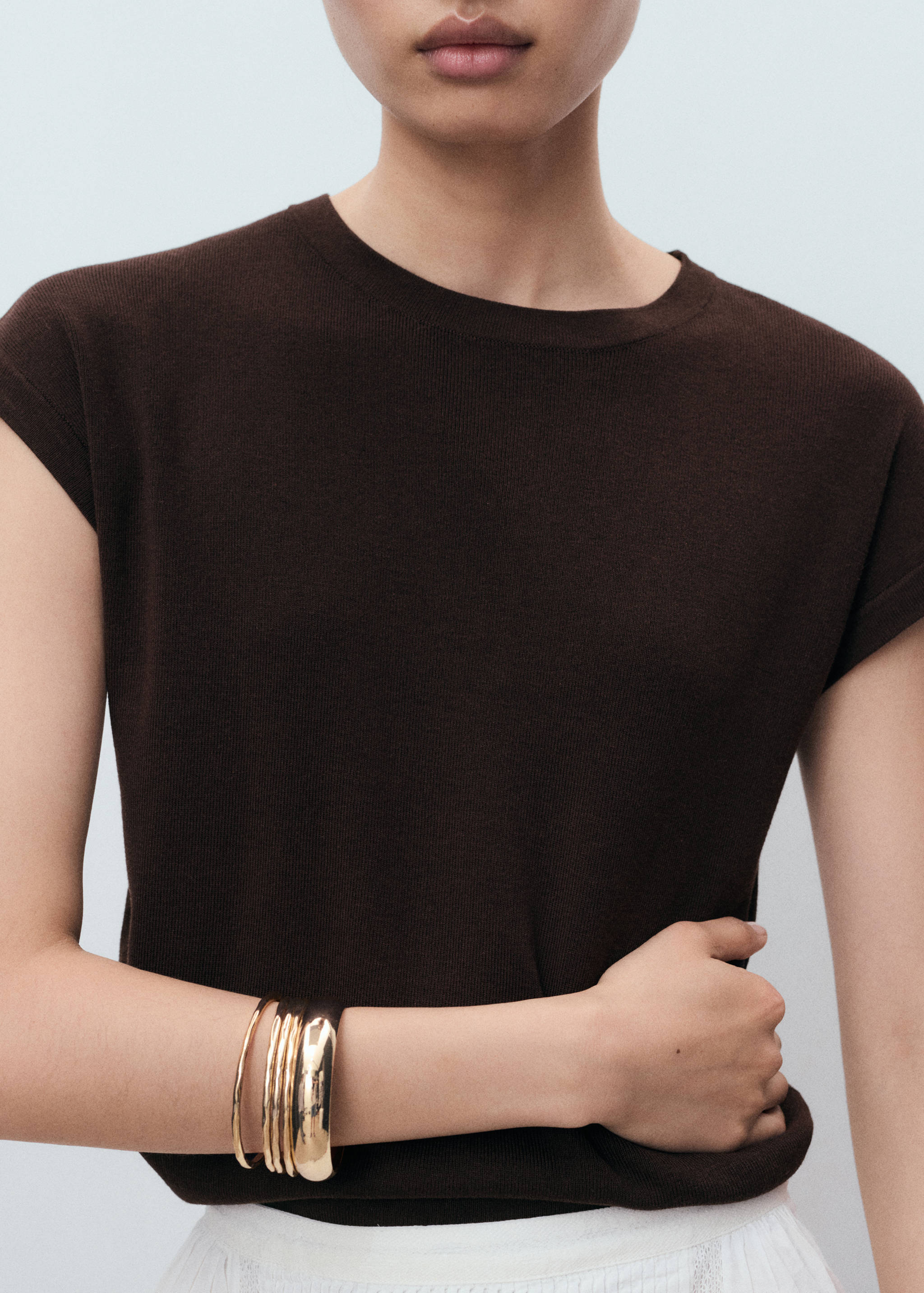 Short-sleeved knitted cotton sweater - Medium plane