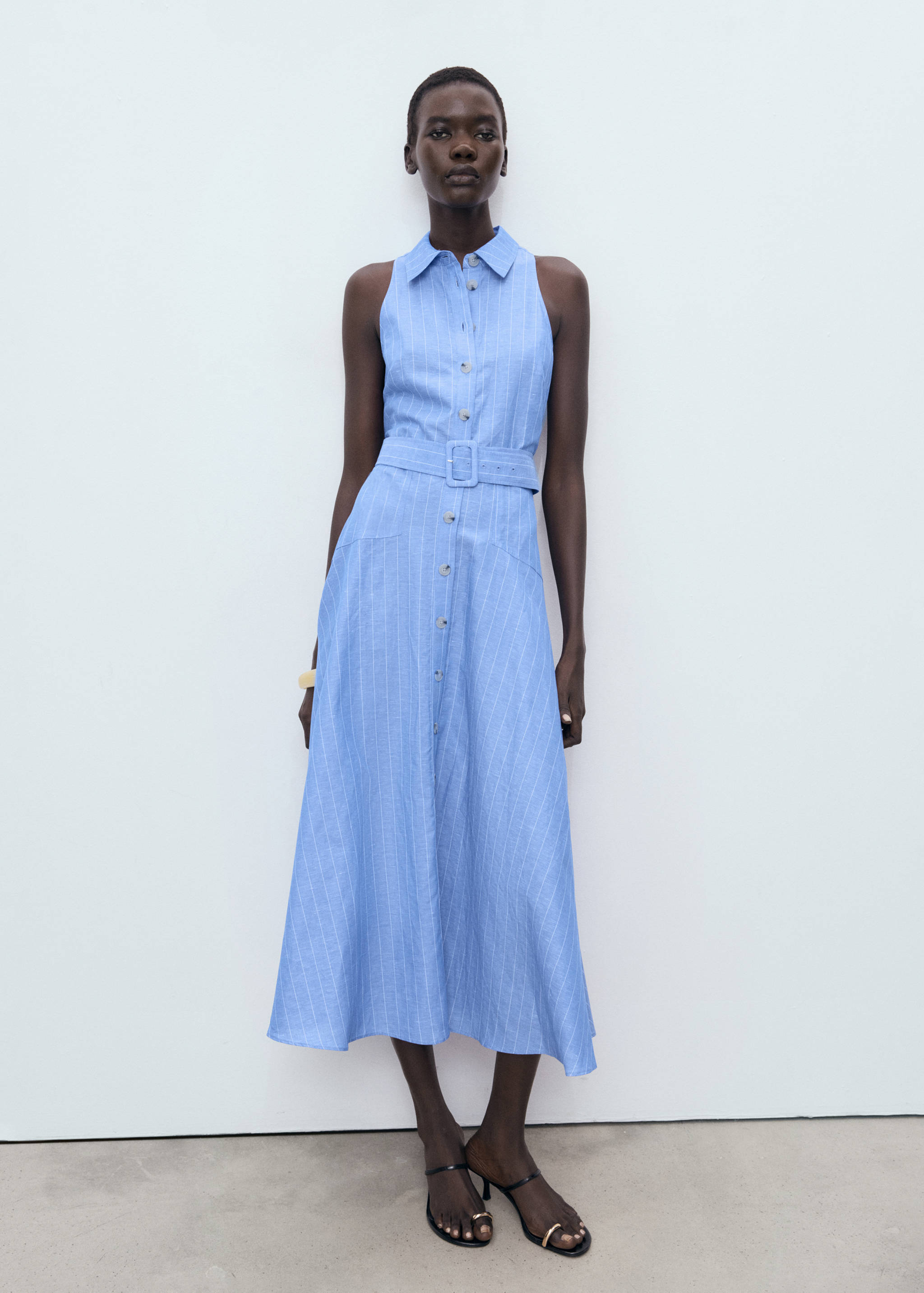 Striped linen-blend shirt-style dress - General plane