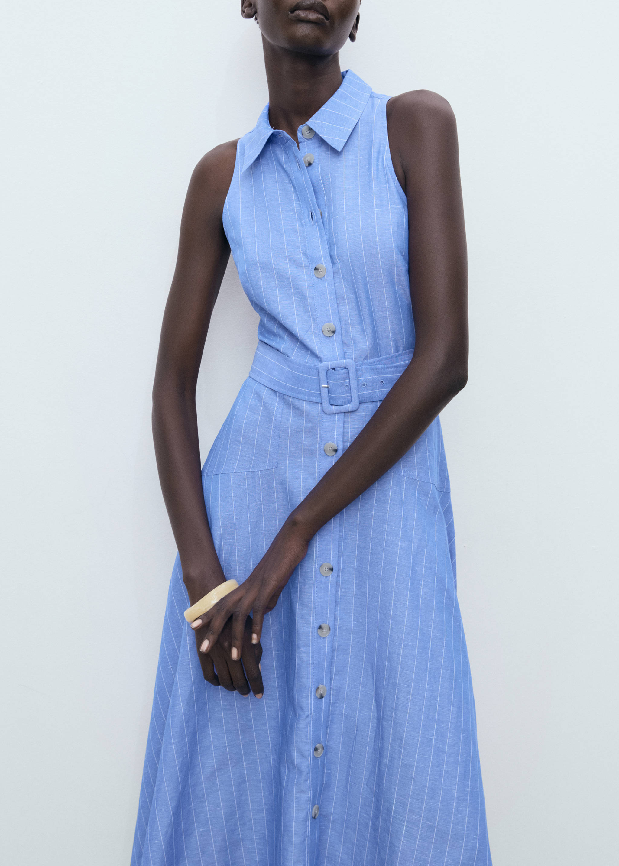 Striped linen-blend shirt-style dress - Medium plane