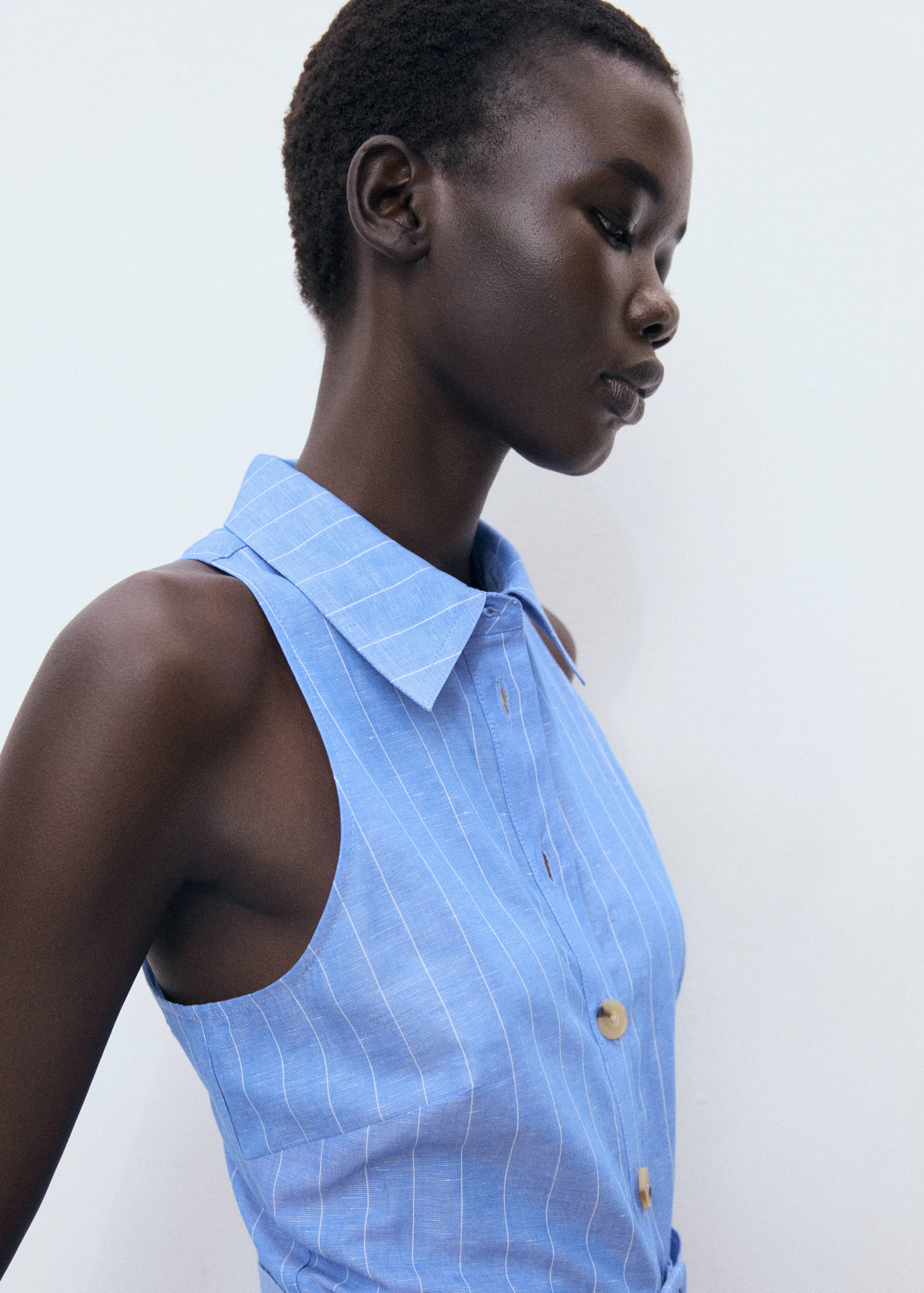 Striped linen-blend shirt-style dress - Details of the article 1