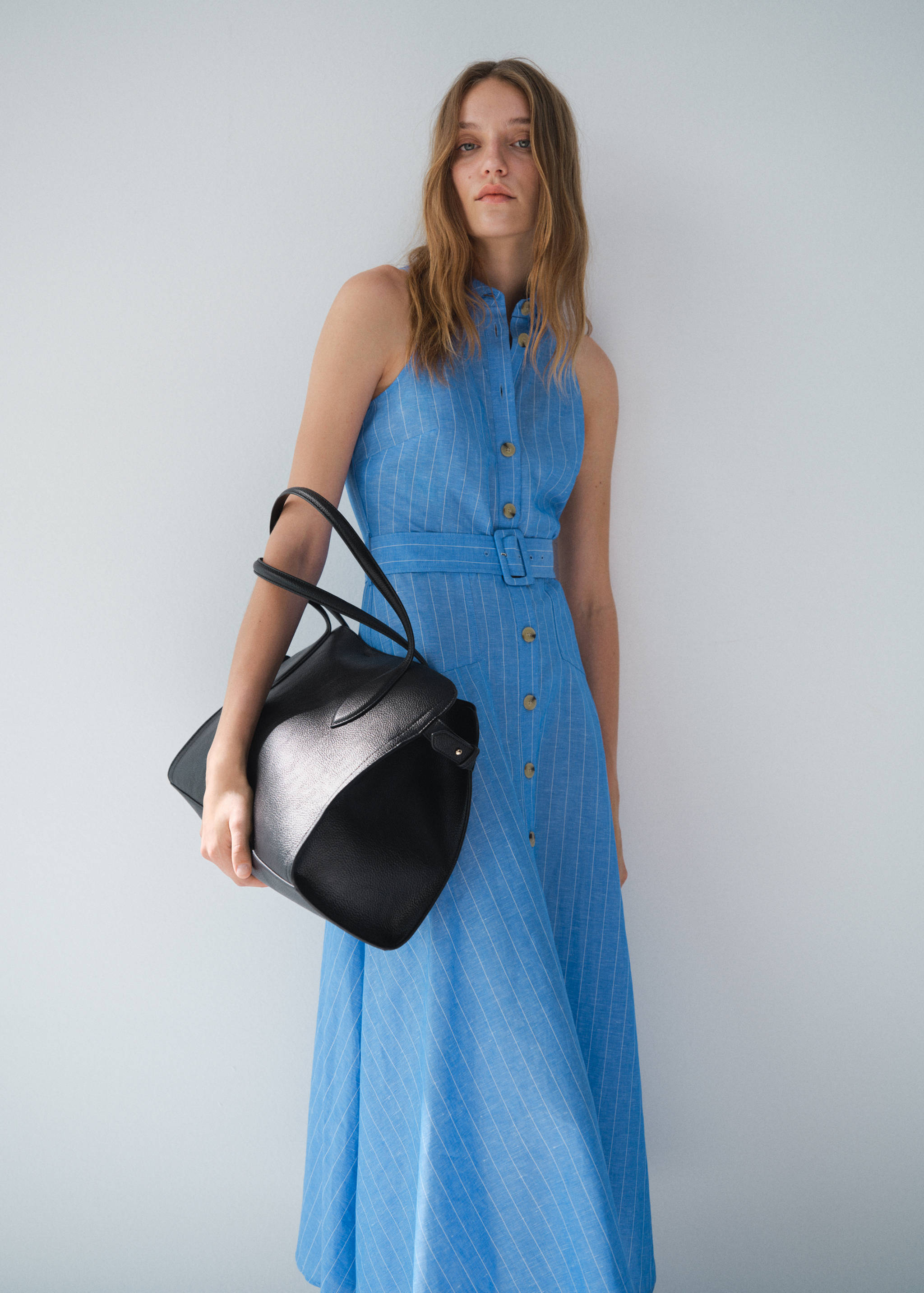 Striped linen-blend shirt-style dress - Details of the article 6