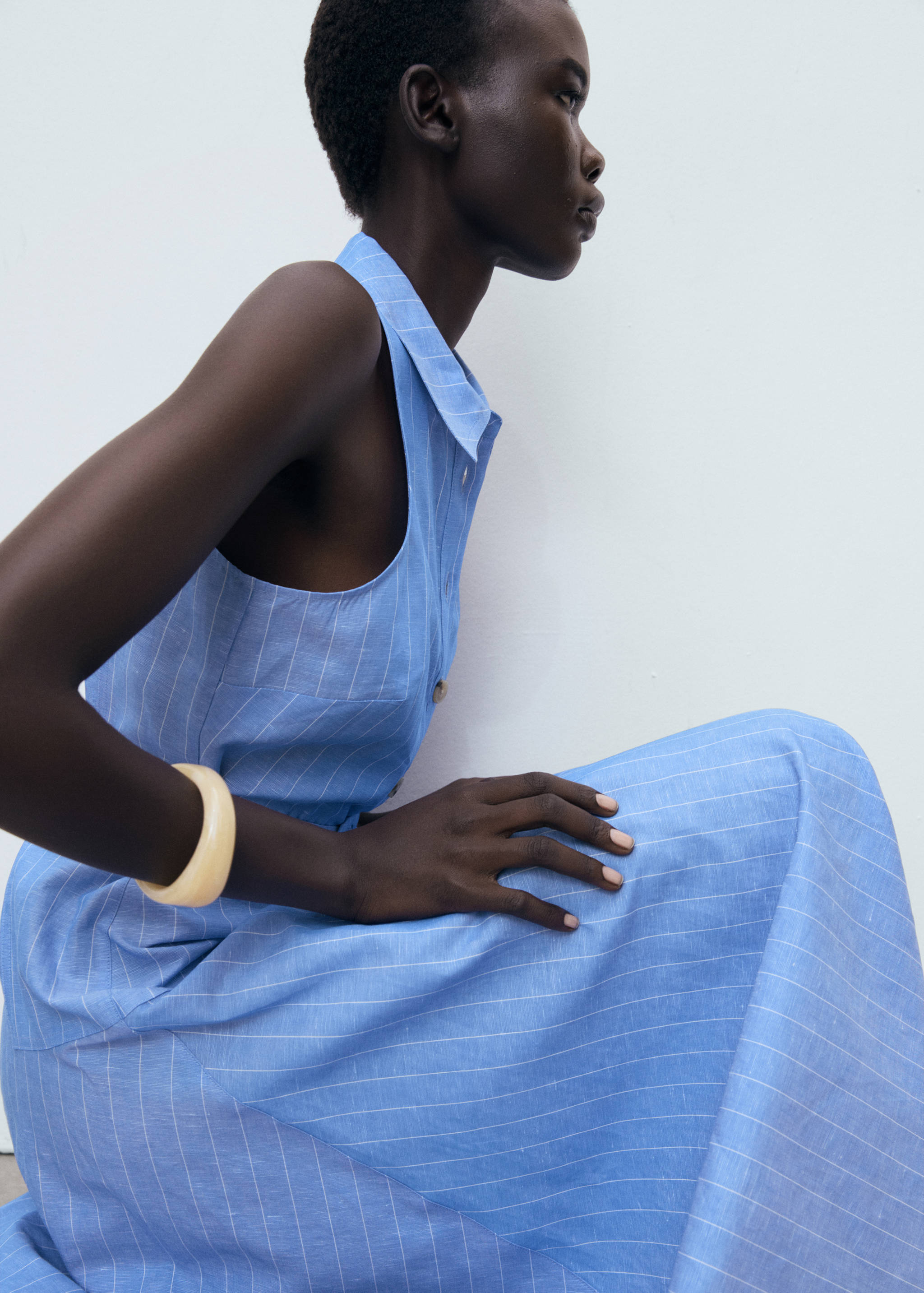 Striped linen-blend shirt-style dress - Details of the article 2