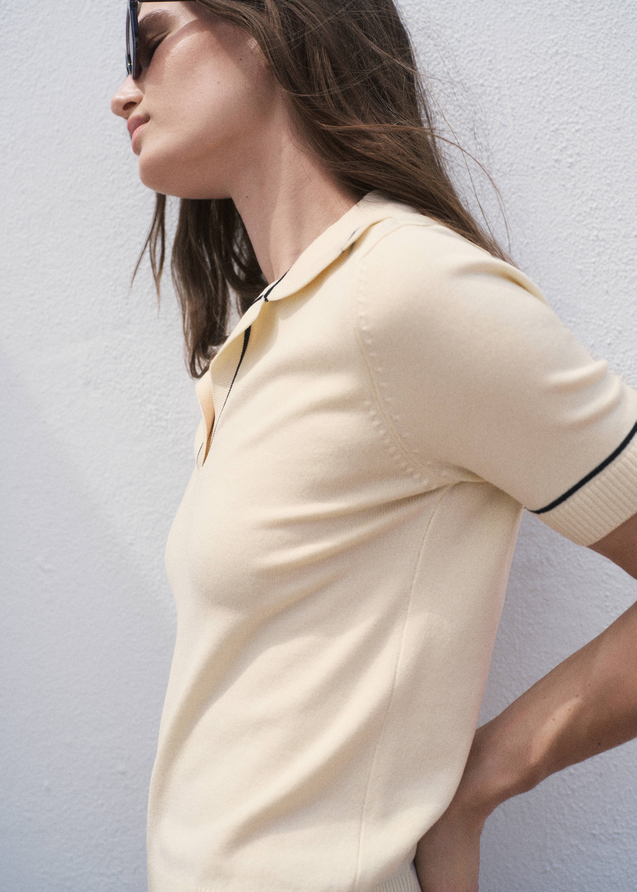 Pullover mit Polokragen und Kontrastborten - Mittlere Ansicht