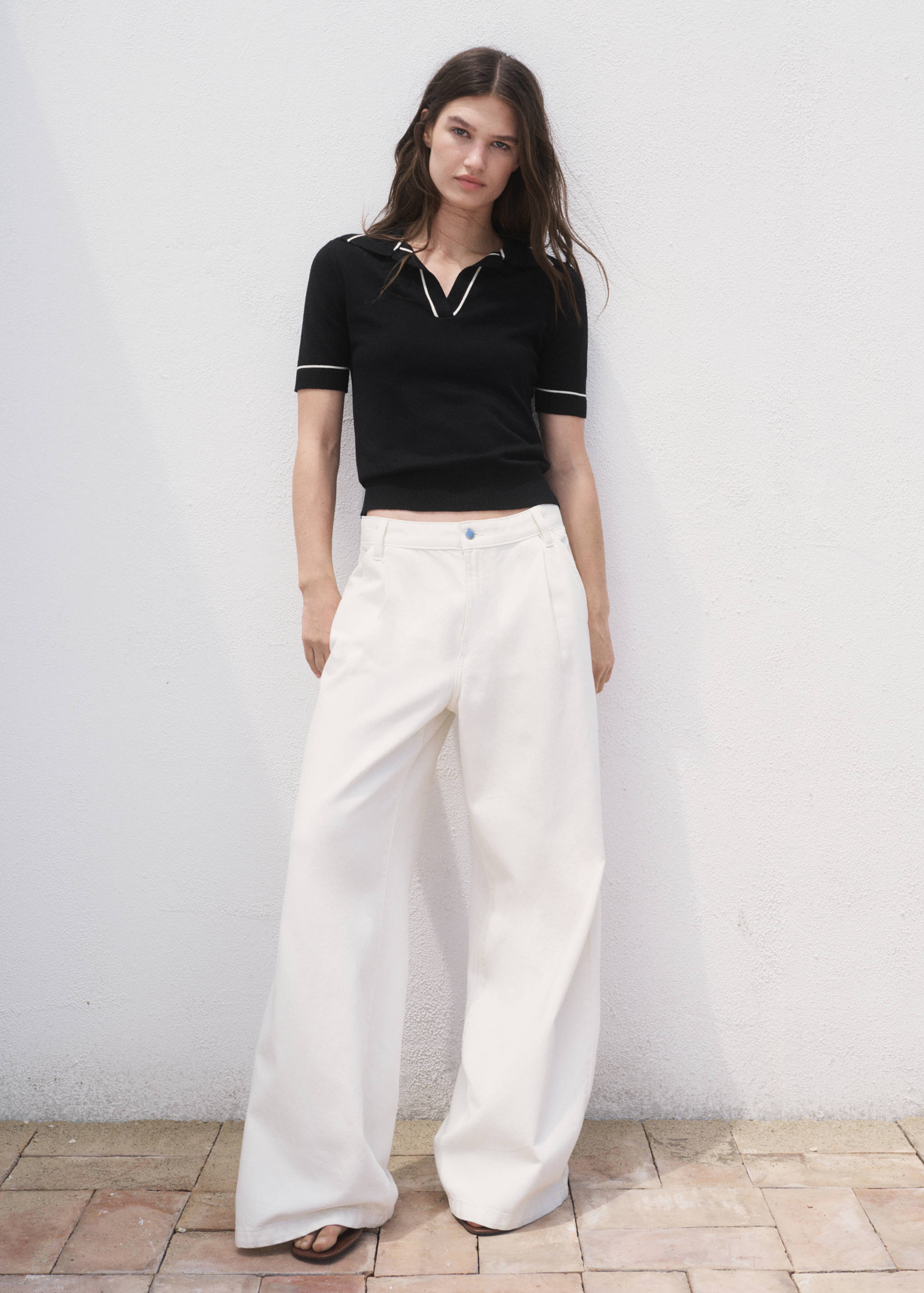 Pullover mit Polokragen und Kontrastborten - Allgemeine Ansicht