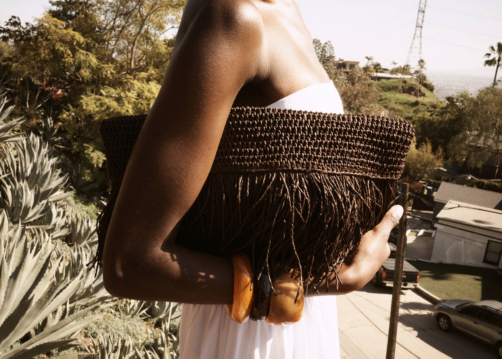Natural fibre handbag with fringes - Panoramic plane