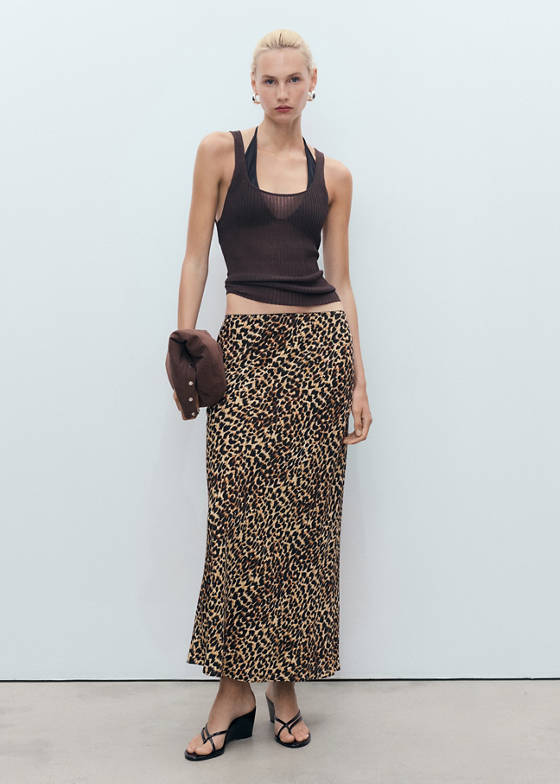 Leopar desenli midi boy etek