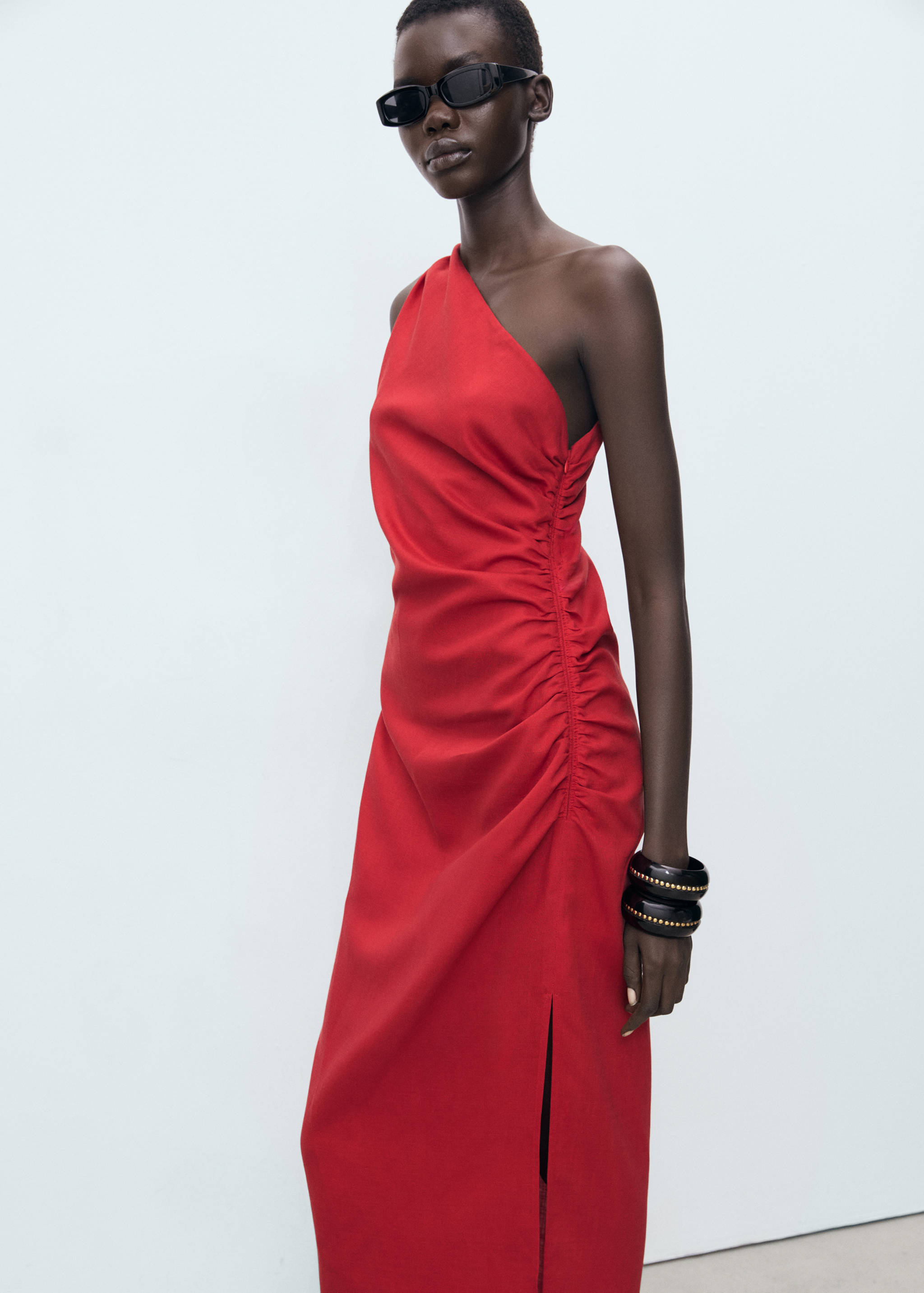 Lyocell dress with asymmetrical neckline - Medium plane