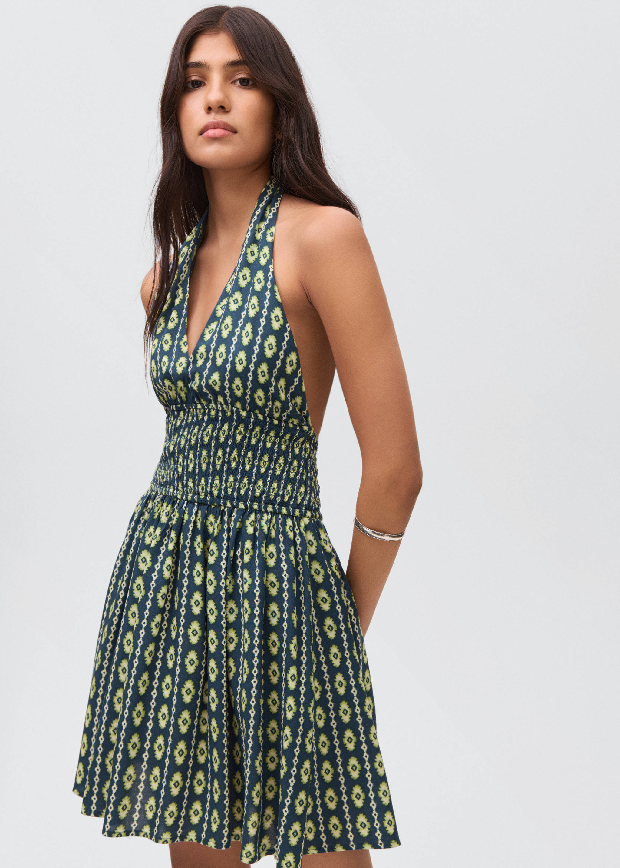 Printed halter-neck dress - Medium plane