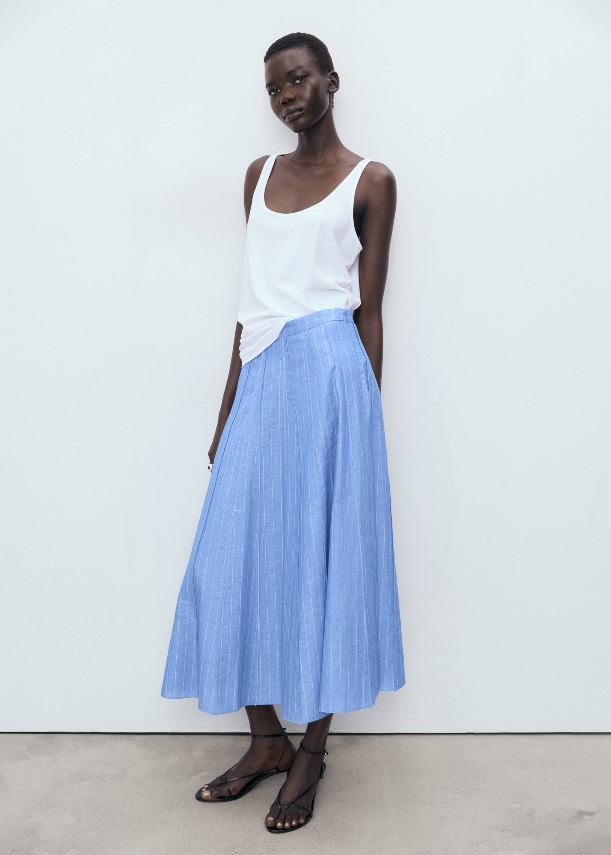 Striped linen-blend skirt - General plane