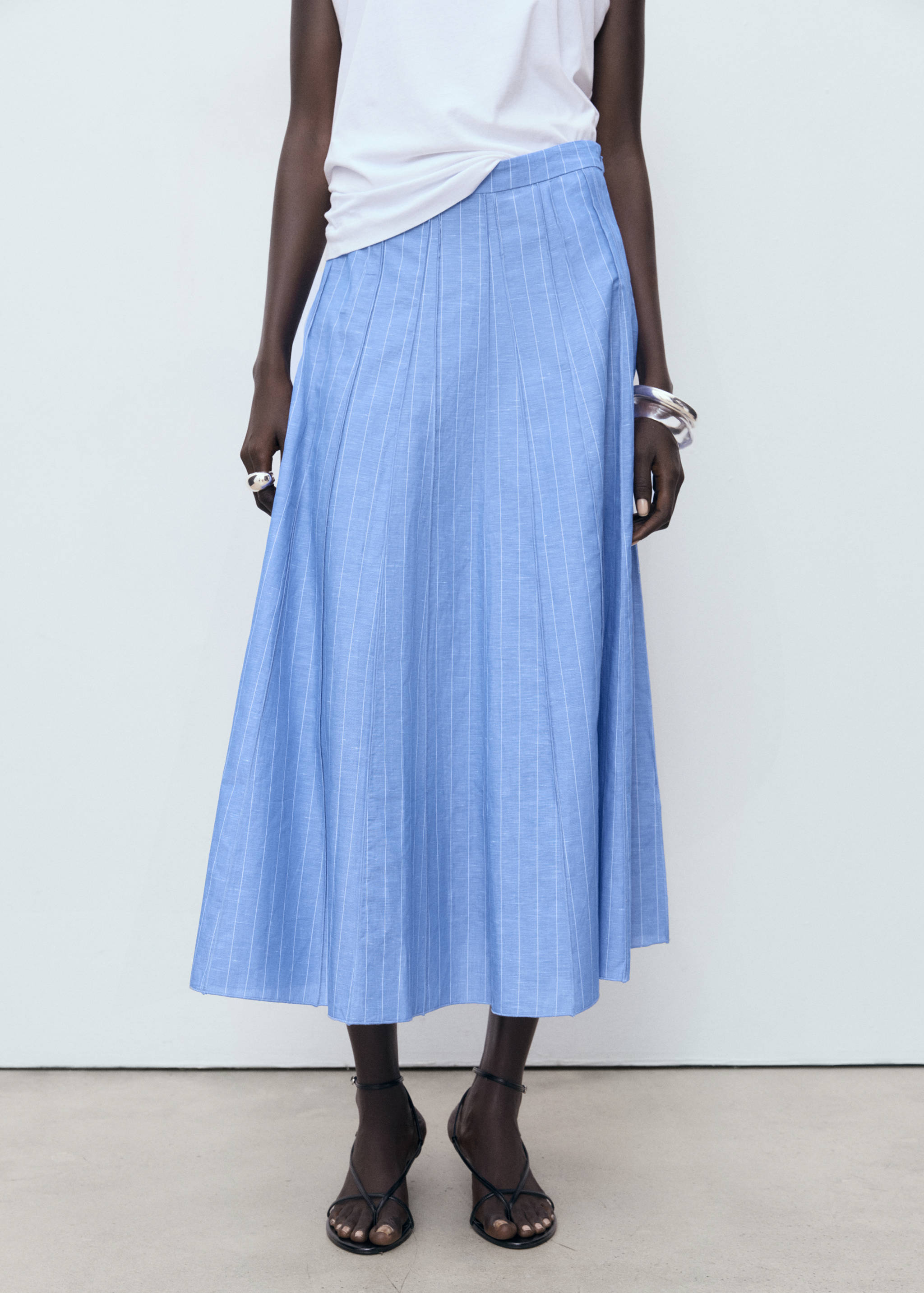 Striped linen-blend skirt - Medium plane
