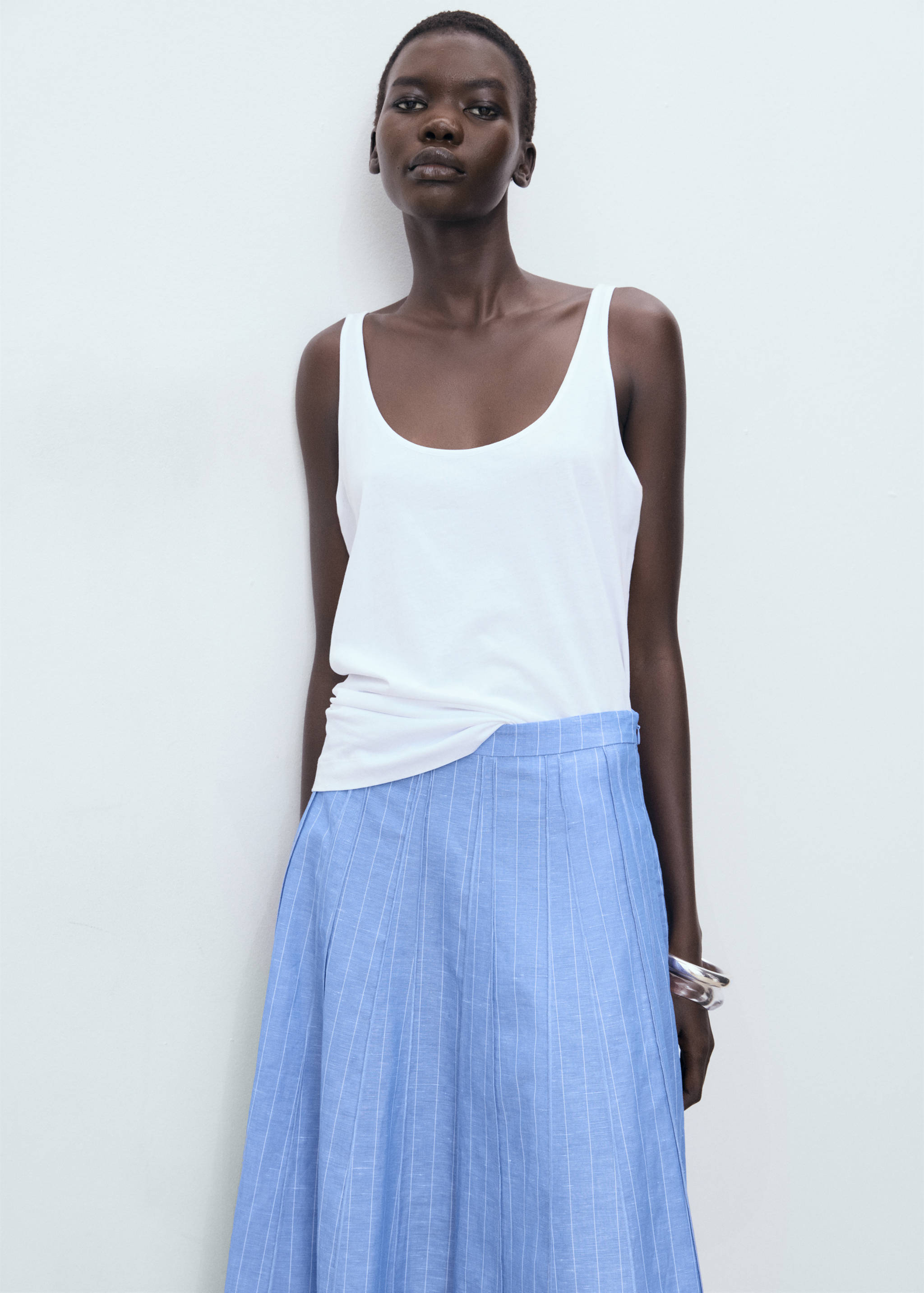 Striped linen-blend skirt - Details of the article 1