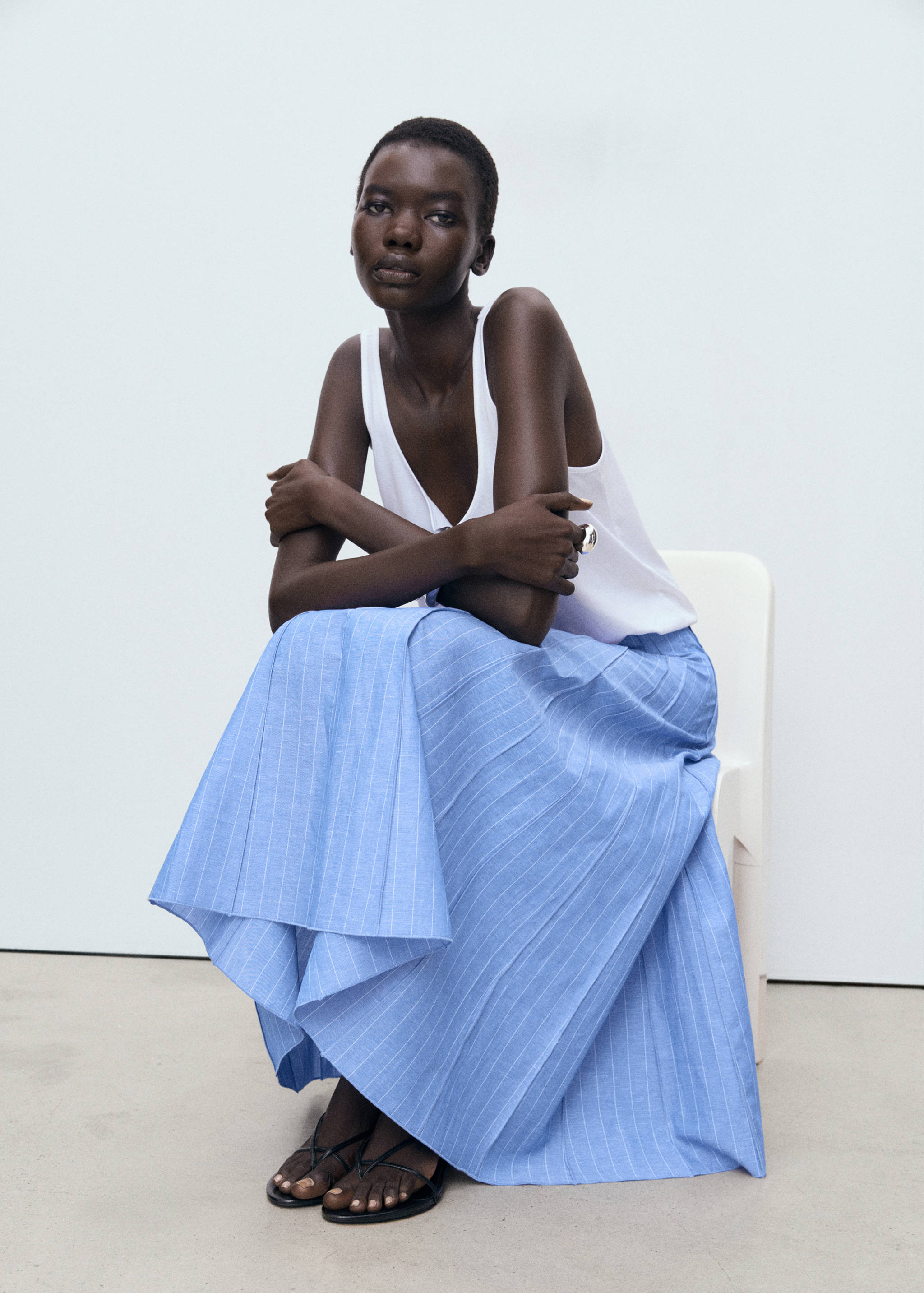 Striped linen-blend skirt - Details of the article 2