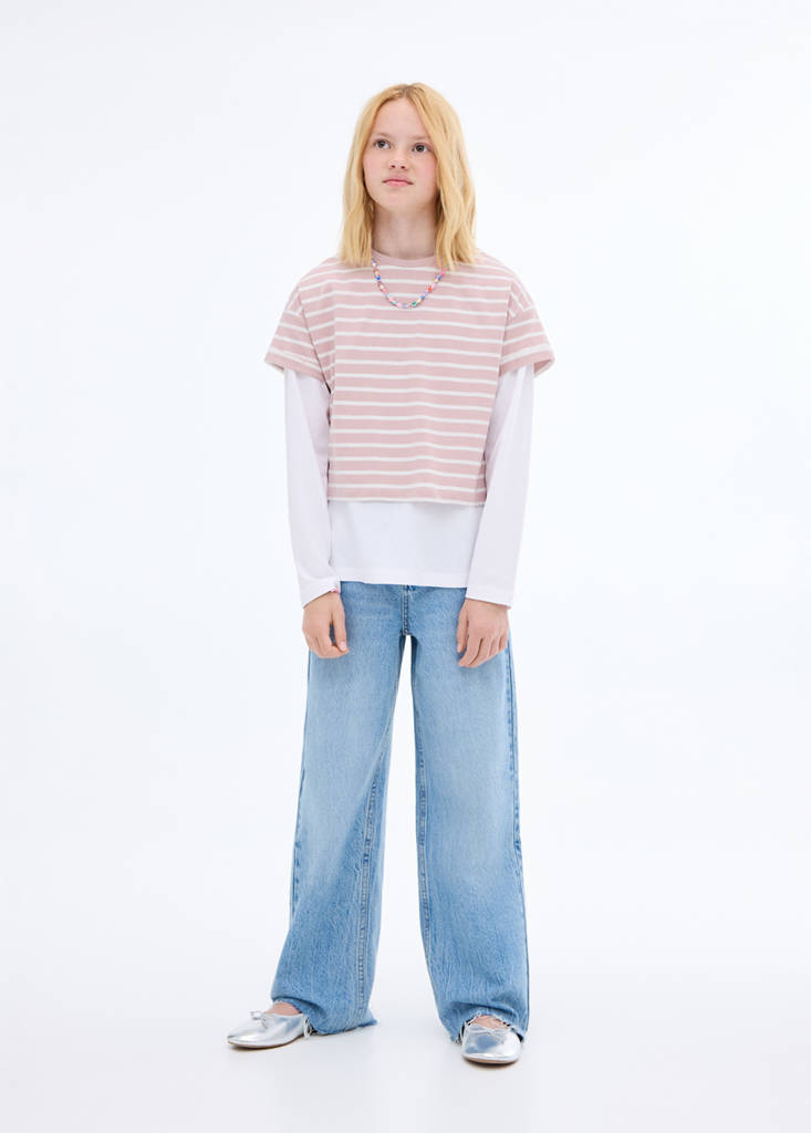 Striped short-sleeved t-shirt — Pink