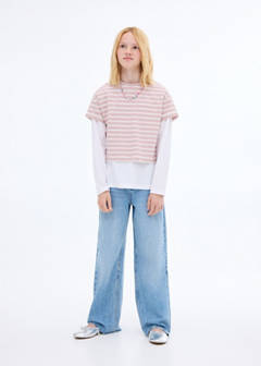 Striped short-sleeved t-shirt — Pink 2