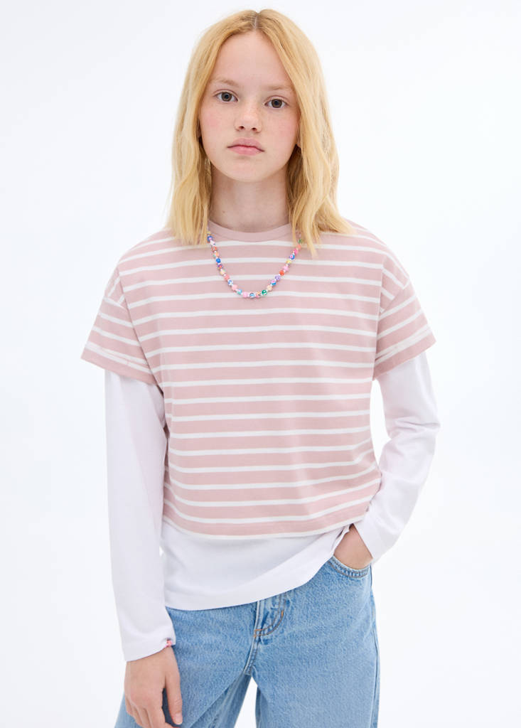 Striped short-sleeved t-shirt — Pink