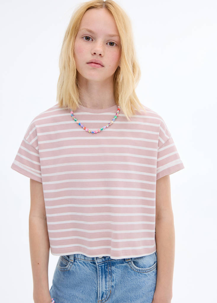 Striped short-sleeved t-shirt — Pink